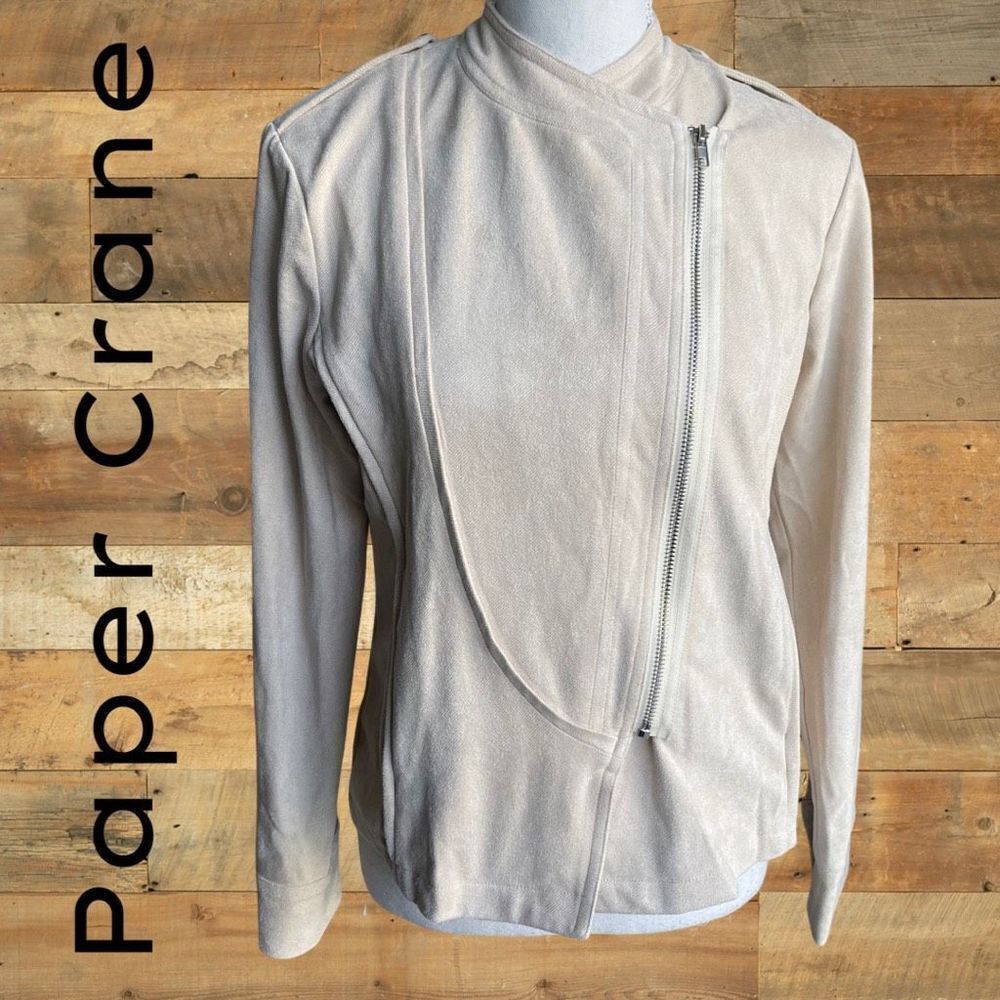 PAPER CRANE Super Soft Moto Style Jacket, Cream Color, Size S
